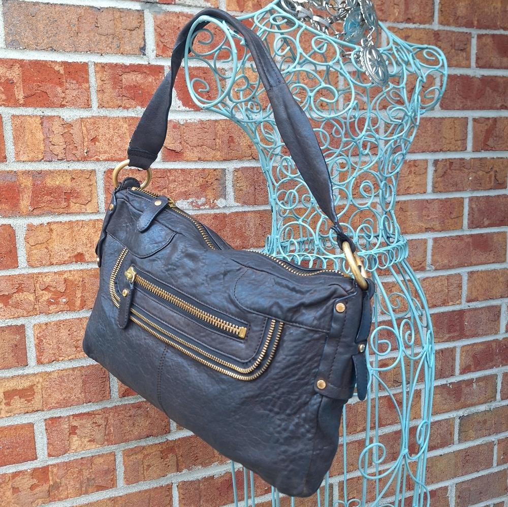 Genuine Leather Boho Purse Vintage Handbag Retro 90s Punk Grunge Bag Zipper Trim - Picture 3 of 17